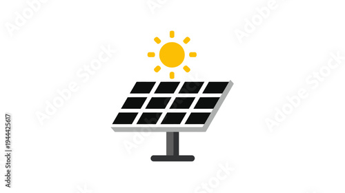 A solar panel design with a bright sun above, representing renewable energy and sustainability