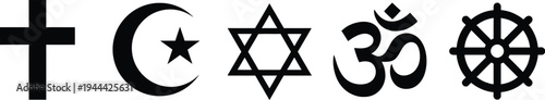 Religious symbols of christianity, islam, judaism, hinduism, and buddhism