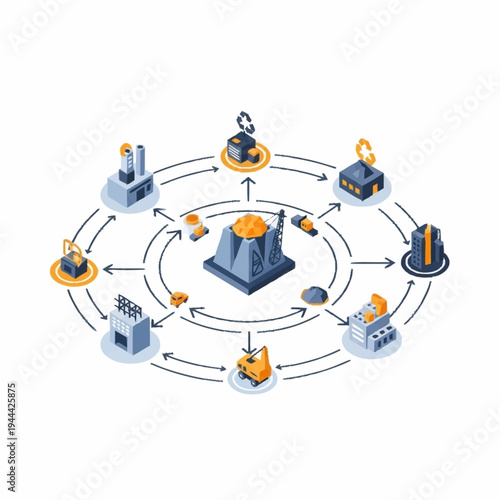 Circular Economy and Industrial Ecosystem with Interconnected Factories.