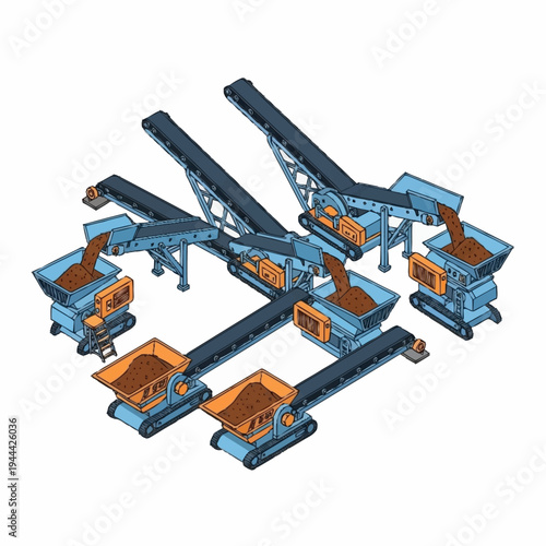 Isometric Conveyor Belt System for Material Handling and Processing.