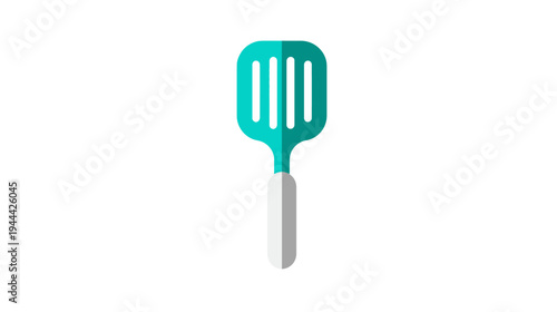 A simple, flat-style illustration of a kitchen spatula in teal and white against a plain white backdrop