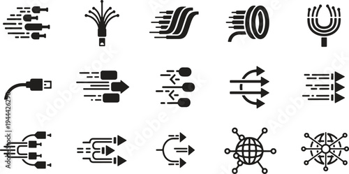 Collection of icons representing various types of data transfer and network connections