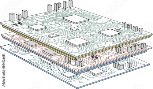 Layered electronic circuit boards with integrated components