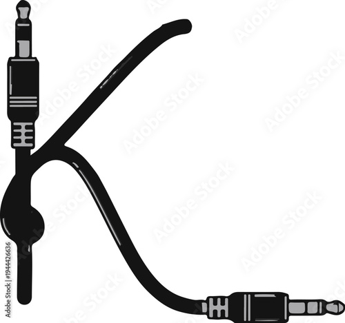 Letter K formed by audio jack plugs and cable