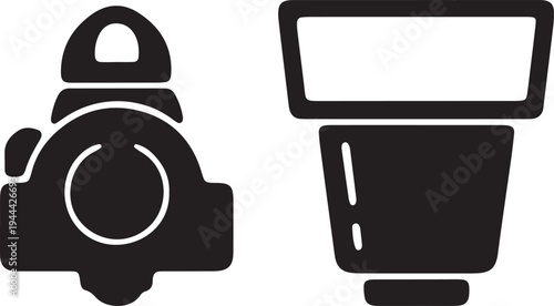 Classic camera and vintage projector bulb icons side by side