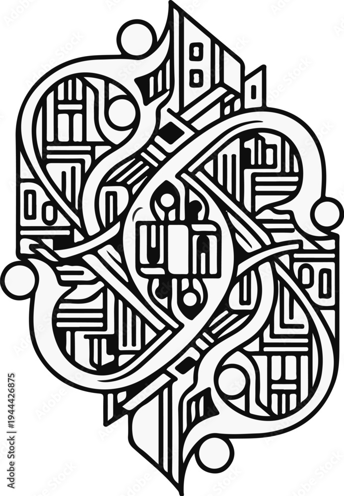 Fototapeta premium Intricate abstract geometric pattern with curved lines and rectangular elements