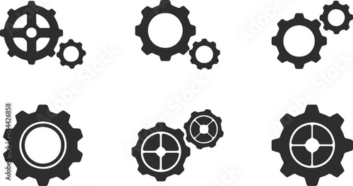 Collection of interconnected mechanical gears in various configurations