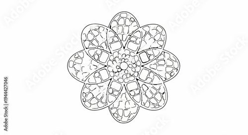 Intricate floral pattern with petal-like segments filled with mosaic-like cells