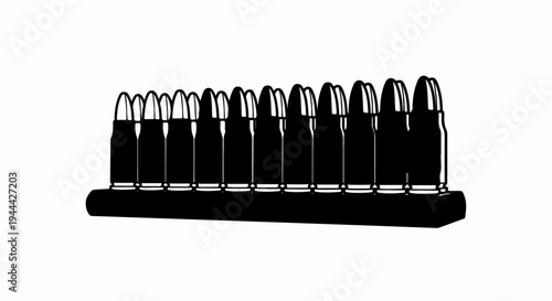 Line art illustration of ammunition rounds in a rack