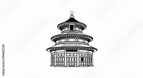Intricate, multi-tiered circular ancient building with a distinctive roof