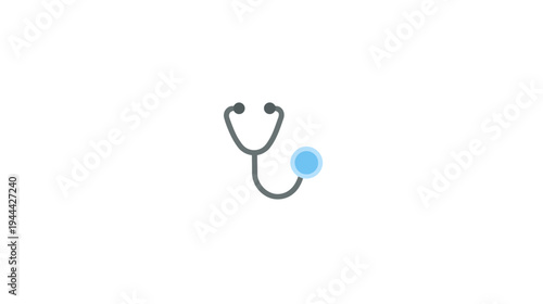 A medical instrument with gray tubing and two ear pieces, with a blue circular bell