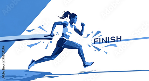 Woman crossing finish line in a dynamic sprint