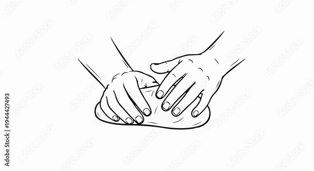 Obraz premium Hands kneading dough on a white background