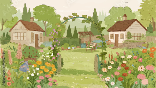 Line art, home gardening. Gardening, simple illustrations