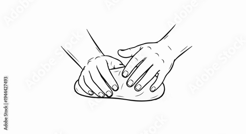 Hands kneading dough on a white background