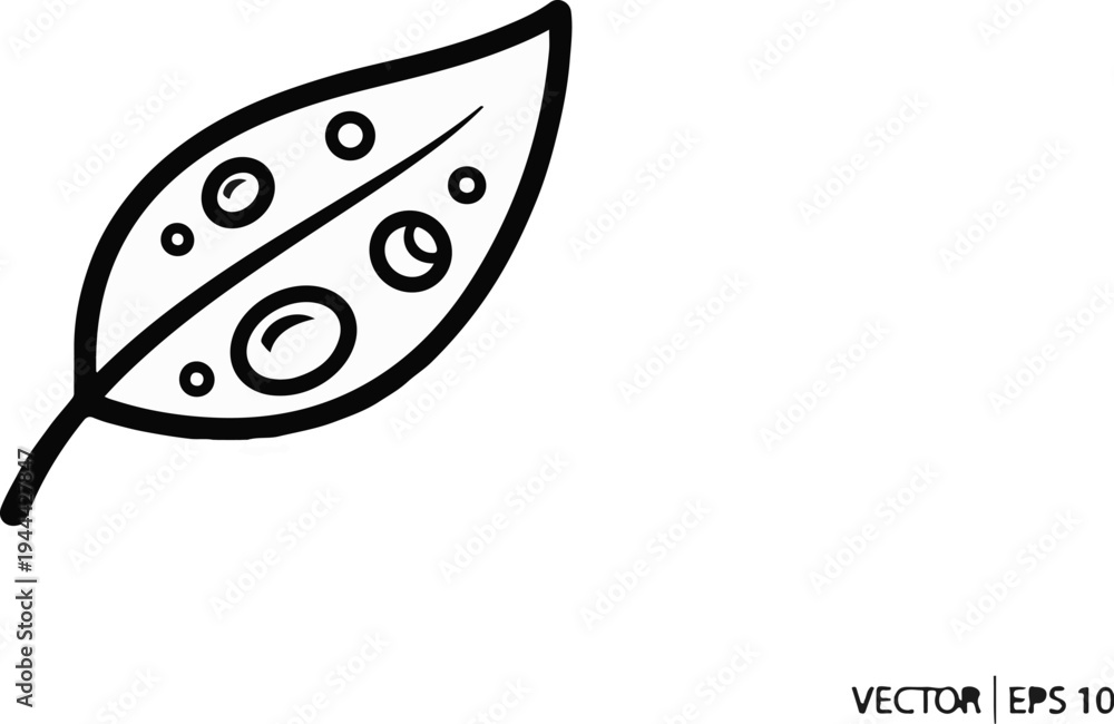 Obraz premium Line art of a leaf with dew drops