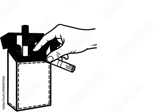 Hand removes cigarette from a pack