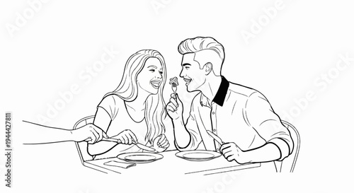 Happy couple enjoying a romantic meal, feeding each other