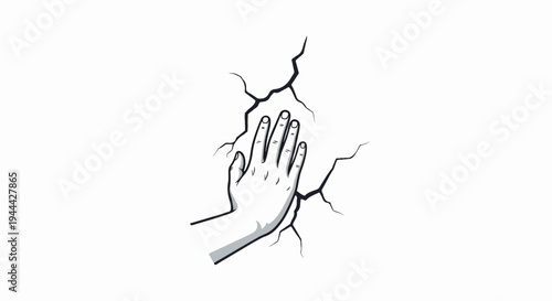 Hand touching a cracking surface, conveying fragility and damage