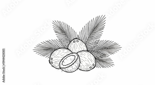Hand-drawn illustration of a cluster of coconuts with palm fronds