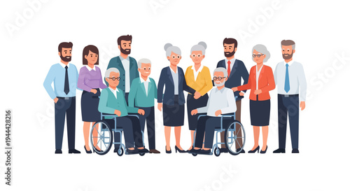 Diverse Group with Elderly and Disabled Individuals, Multi-Generational Family Support & Community Care