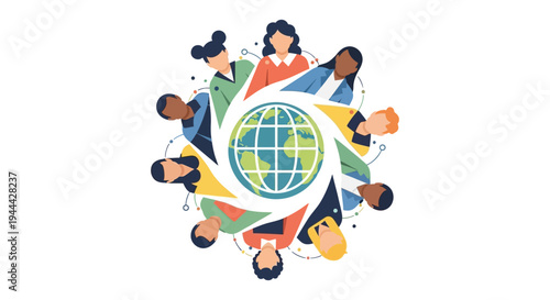 Diverse Global Team Collaboration Around Earth - International Network & Multicultural Business Concept