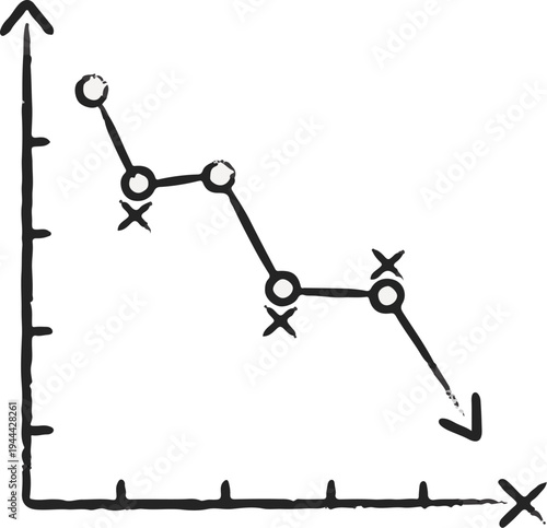 Hand-drawn line graph showing a downward trend with points and markers