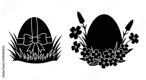 Elegant black and white decorative eggs with contrasting embellishments Vector, illustration