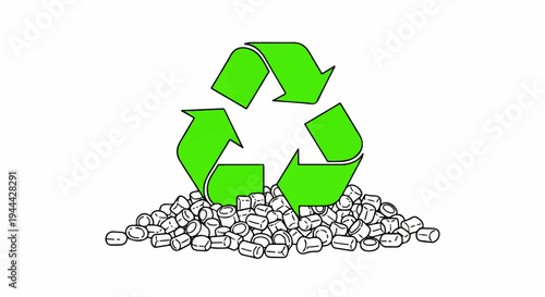 Green recycling symbol rests on pile of plastic pellets