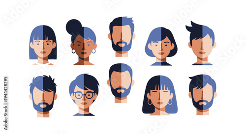 Minimalist Split-Face Avatars: Diverse People Representing Individuality and Modern Identity