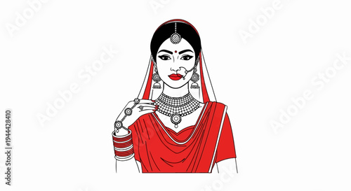 Indian bride adorned in traditional red attire and elaborate jewelry