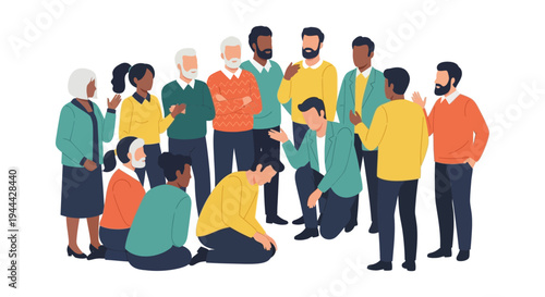 Diverse Community Offering Support and Empathy to a Kneeling Individual: Forgiveness & Reconciliation