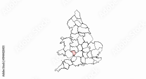 Hand-drawn map of England with one county highlighted in pink