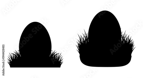 Two stylized eggs emerging from grass with different visual effects Vector, illustration