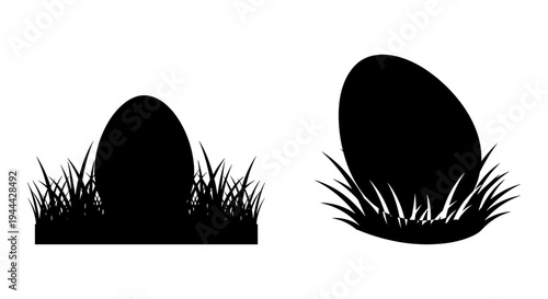 Two eggs emerging from the grass in contrasting perspectives Vector, illustration