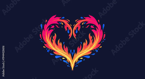 colorful heart shaped flame illustration with pink orange and blue