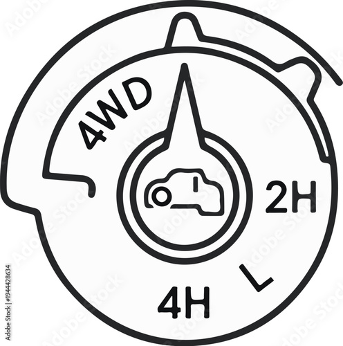 Four-wheel drive selector knob with options for 4WD, 2H, 4H, and L