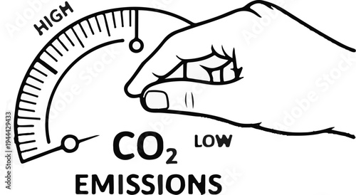 Hand adjusts meter indicating low CO2 emissions