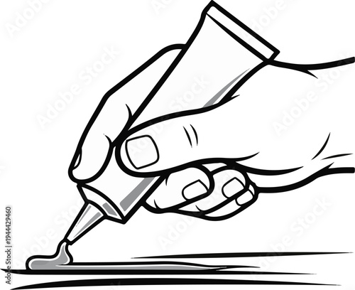 Hand dispensing a viscous substance from a tube onto a surface