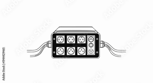 Electrical power distribution box with multiple outlets and cables