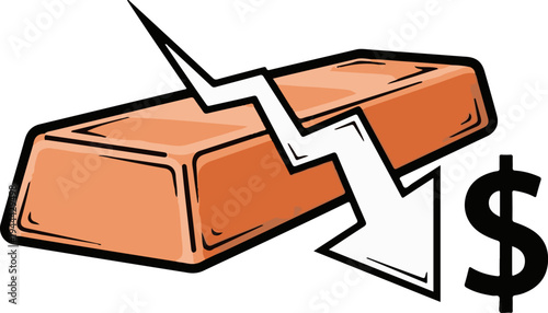 Falling gold bar with a dollar sign and downward arrow
