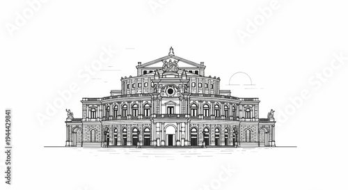 Elaborate classical building facade with grand entrance and decorative elements