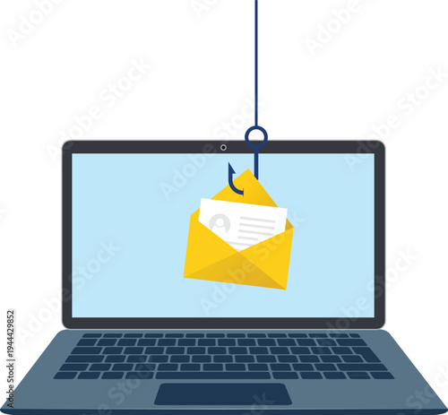 Phishing email laptop cybercriminal attack malware folder data Phishing email icon