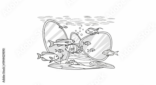 Fish reflected in mirrors underwater