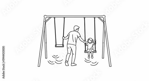 Father pushes daughter on swing set at park