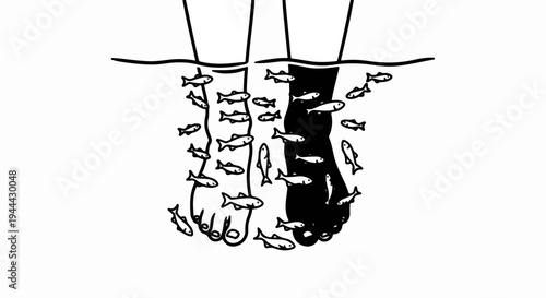 Feet being nibbled by small fish in a spa treatment