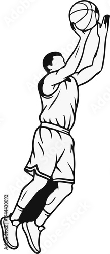 Dynamic silhouette of a basketball player mid-jump, releasing the ball upwards