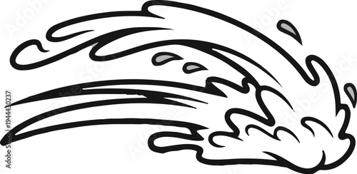 Dynamic black and white splash with droplets, energetic motion