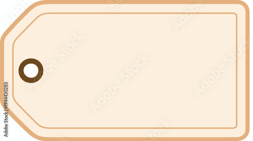 A neutral-colored price tag illustration.  It is tag-shaped with a hole and rounded edges