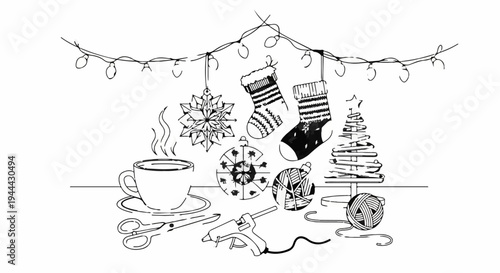 Festive crafting with hot glue, yarn, and cozy drinks